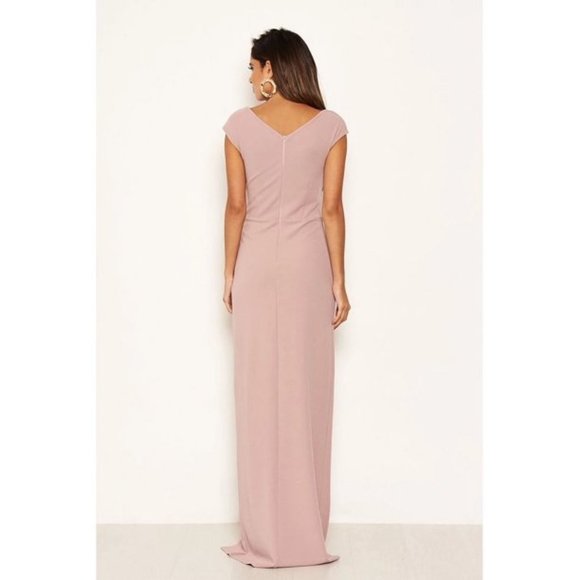 AX PARIS Women's Wrap V-Neck Slit Maxi Dress Mushroom Size 6 - Picture 2 of 3